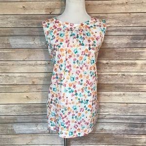 Talbots White with Blue Orange Pink Floral Printed Tank Top
